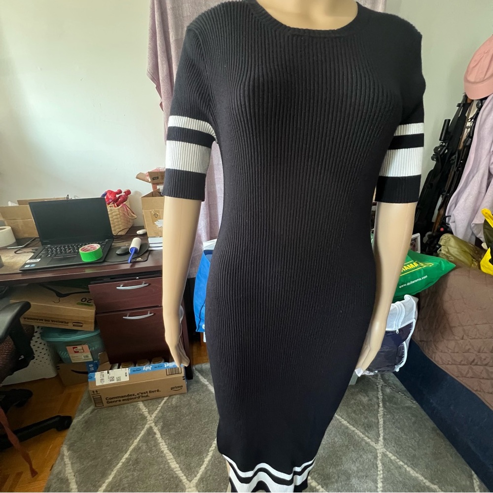 Black and White Striped Sleeve Dress